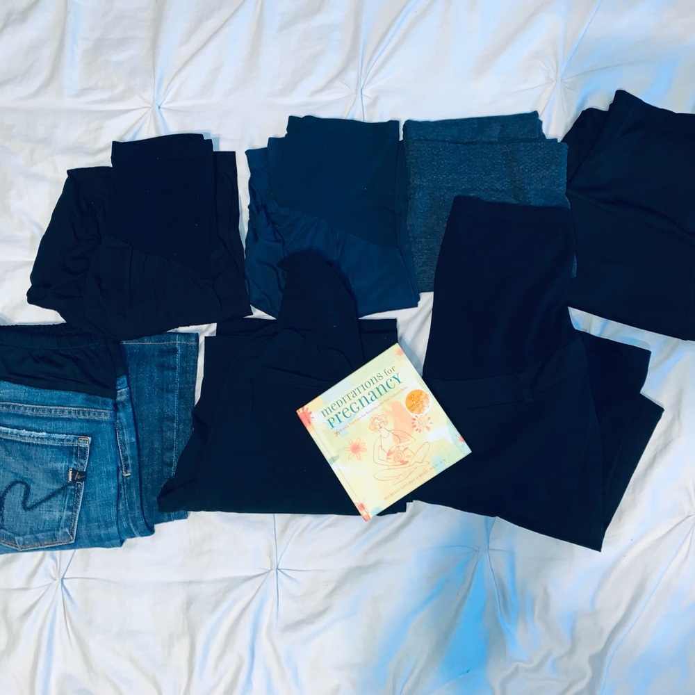 Maternity Lot 7 Pants. Jeans, Slacks, Pants, Leggings, Belly Band & Book